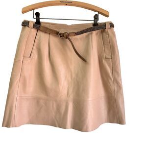 French Connection Women's Genuine Leather Blush Flare Mini Skirt Lined Sz 10